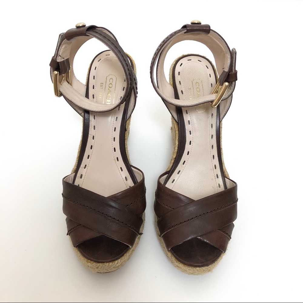 Coach Verronica Leather Espadrille Wedge Sandals 6 - Picture 3 of 7